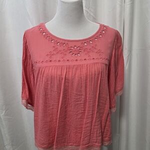 Red Camel Coral Embroidered Blouse